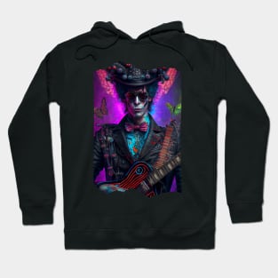 Retro Rock Punk Colorful Guitarist Butterfly Musician Hoodie